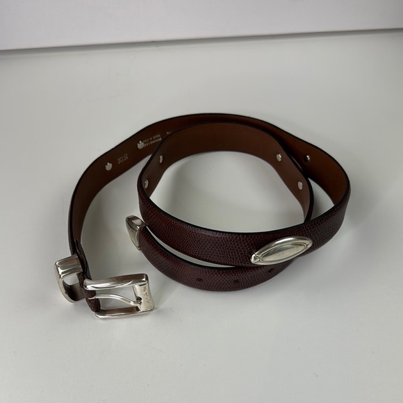 Down the Middle Brown Leather Belt with Silver Accents - Picture 5 of 7